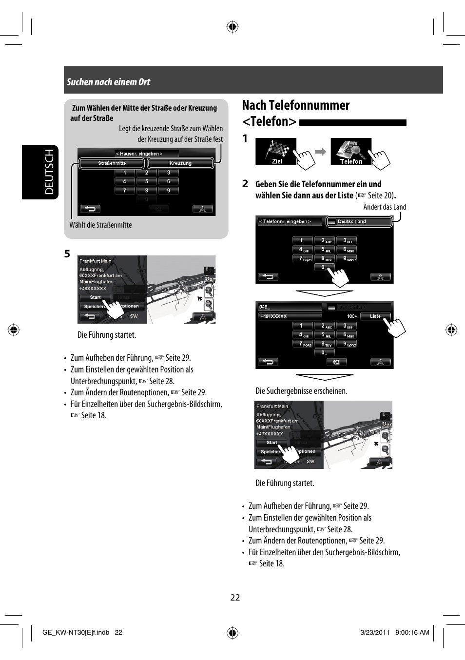 Nach telefonnummer <telefon, Deutsch 5, Suchen nach einem ort | JVC KW-NT30 User Manual | Page 112 / 274