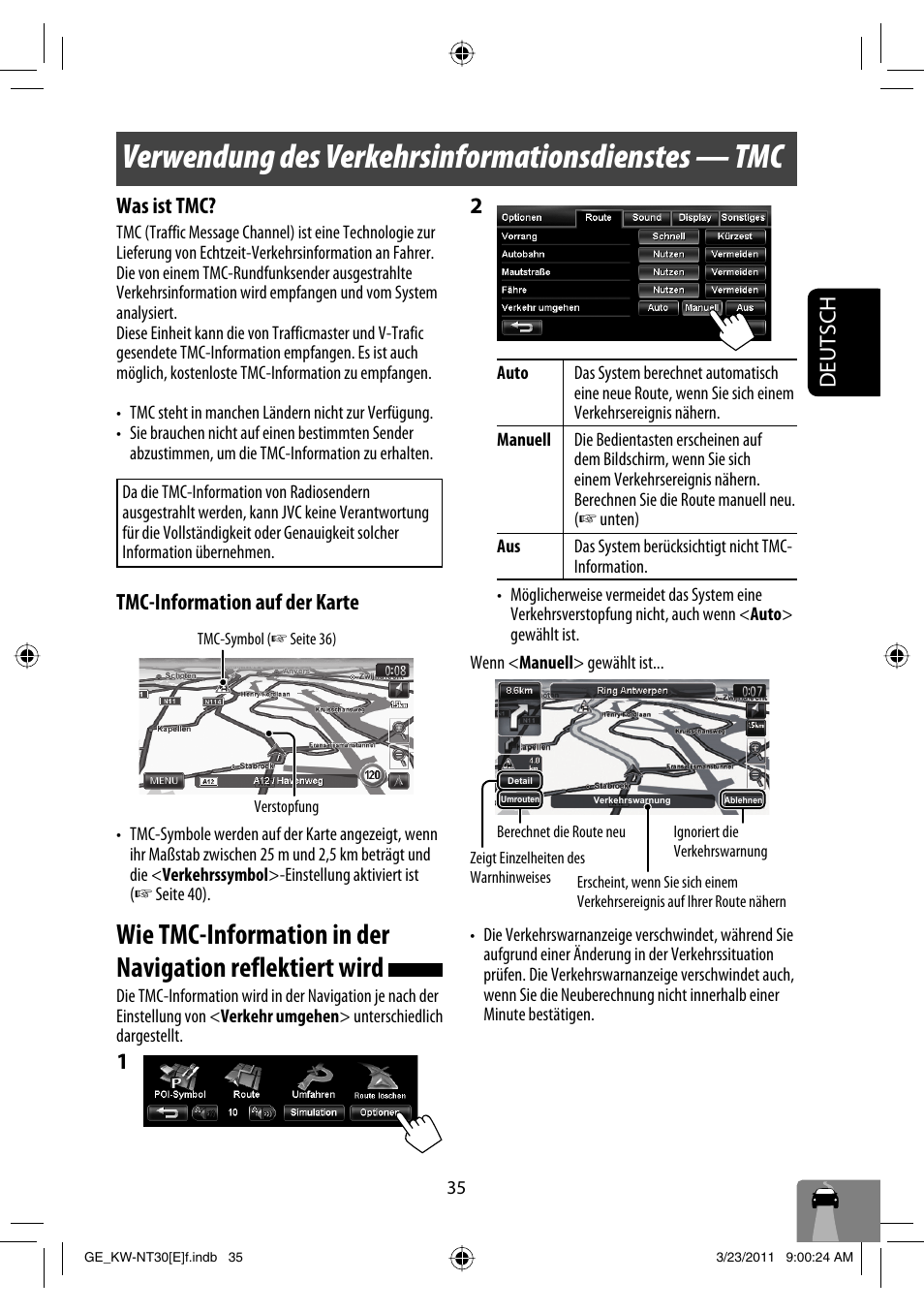 Verwendung des verkehrsinformationsdienstes — tmc, Deutsch was ist tmc, Tmc-information auf der karte | JVC KW-NT30 User Manual | Page 125 / 274