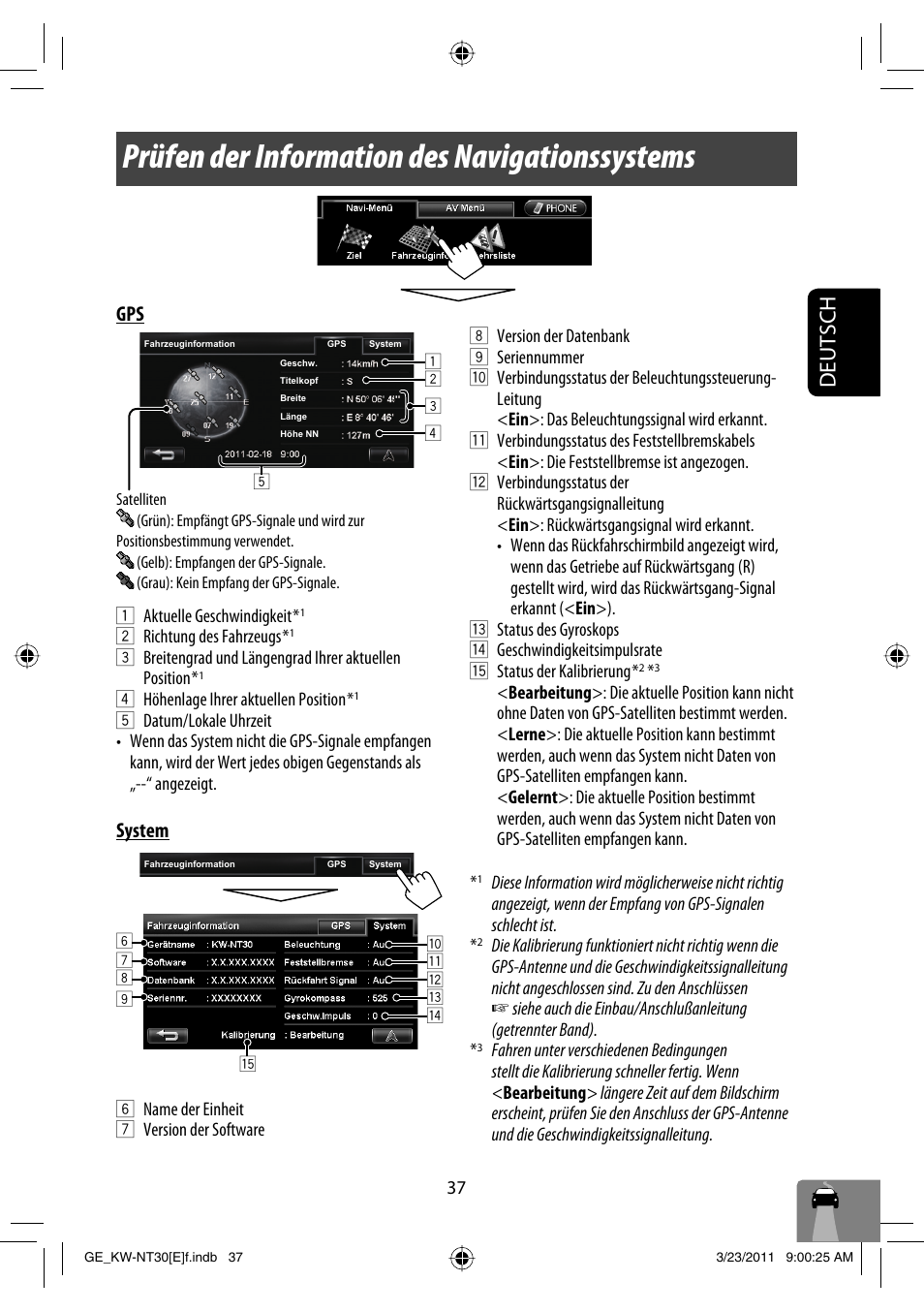 Prüfen der information des navigationssystems, Deutsch, System | JVC KW-NT30 User Manual | Page 127 / 274