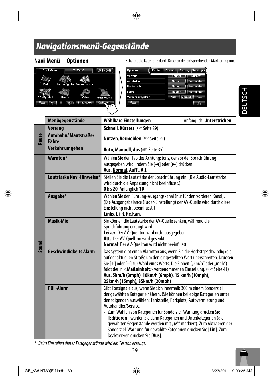 Navigationsmenü-gegenstände, Deutsch navi-menü —optionen | JVC KW-NT30 User Manual | Page 129 / 274