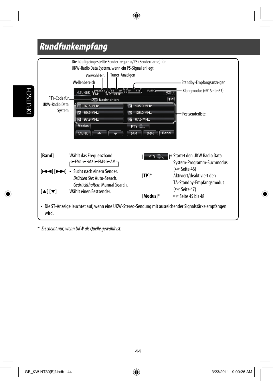 Rundfunkempfang, Deutsch | JVC KW-NT30 User Manual | Page 134 / 274