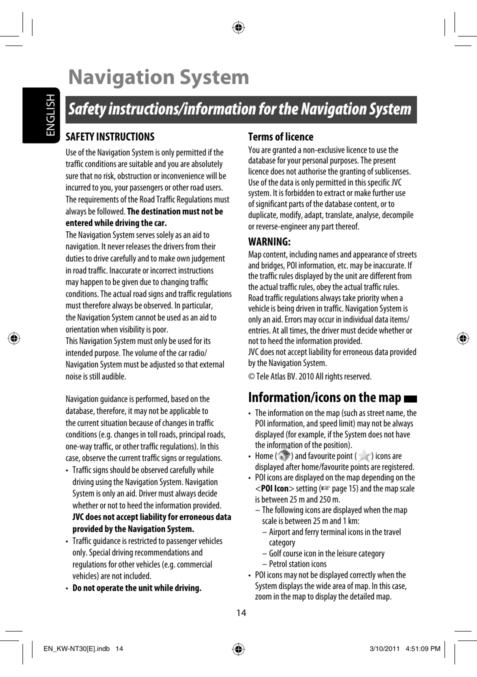 Navigation system, Information/icons on the map | JVC KW-NT30 User Manual | Page 14 / 274