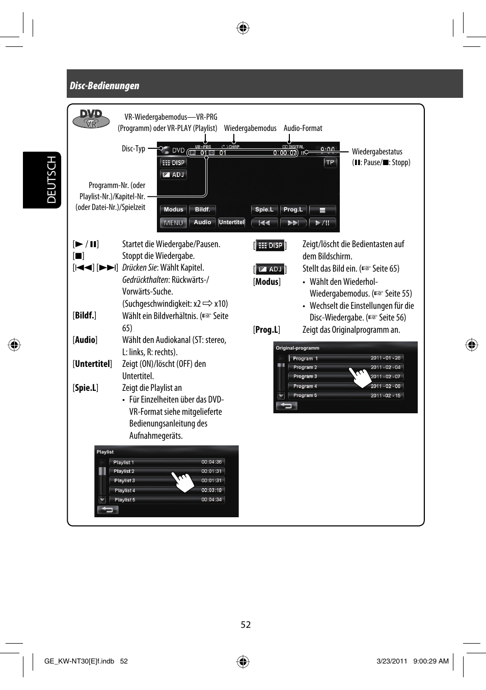 Deutsch, Disc-bedienungen | JVC KW-NT30 User Manual | Page 142 / 274