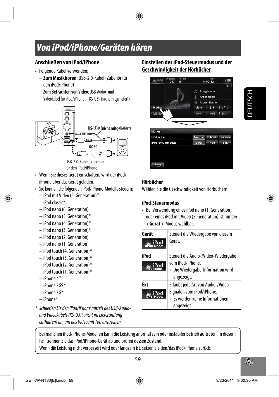 Von ipod/iphone/geräten hören, Deutsch | JVC KW-NT30 User Manual | Page 149 / 274