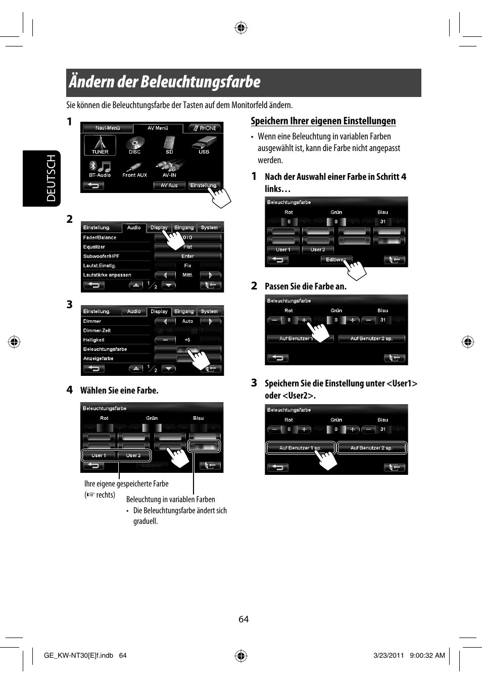 Ändern der beleuchtungsfarbe | JVC KW-NT30 User Manual | Page 154 / 274