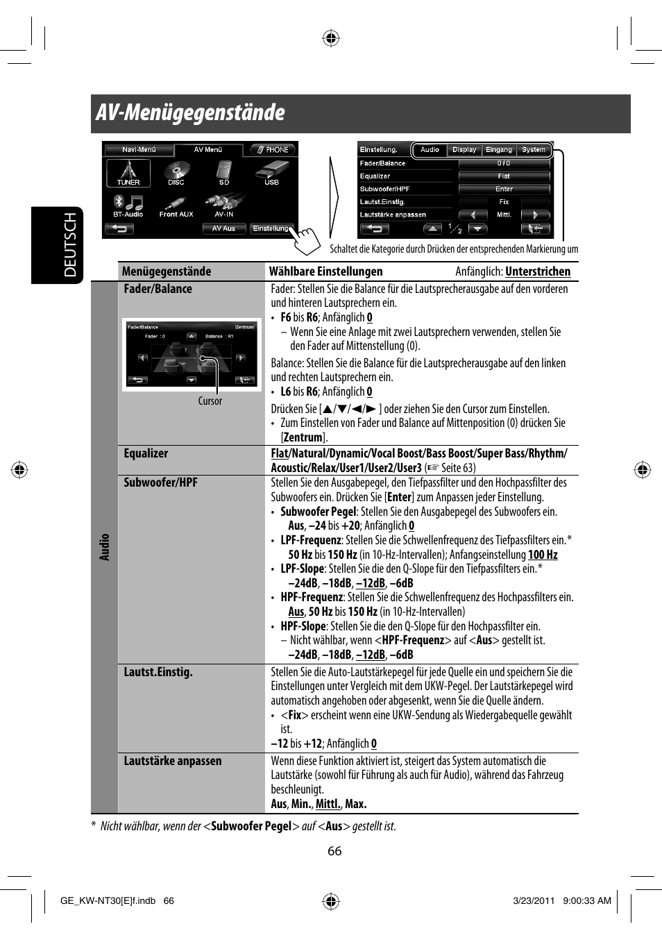 Av-menügegenstände, Deutsch | JVC KW-NT30 User Manual | Page 156 / 274