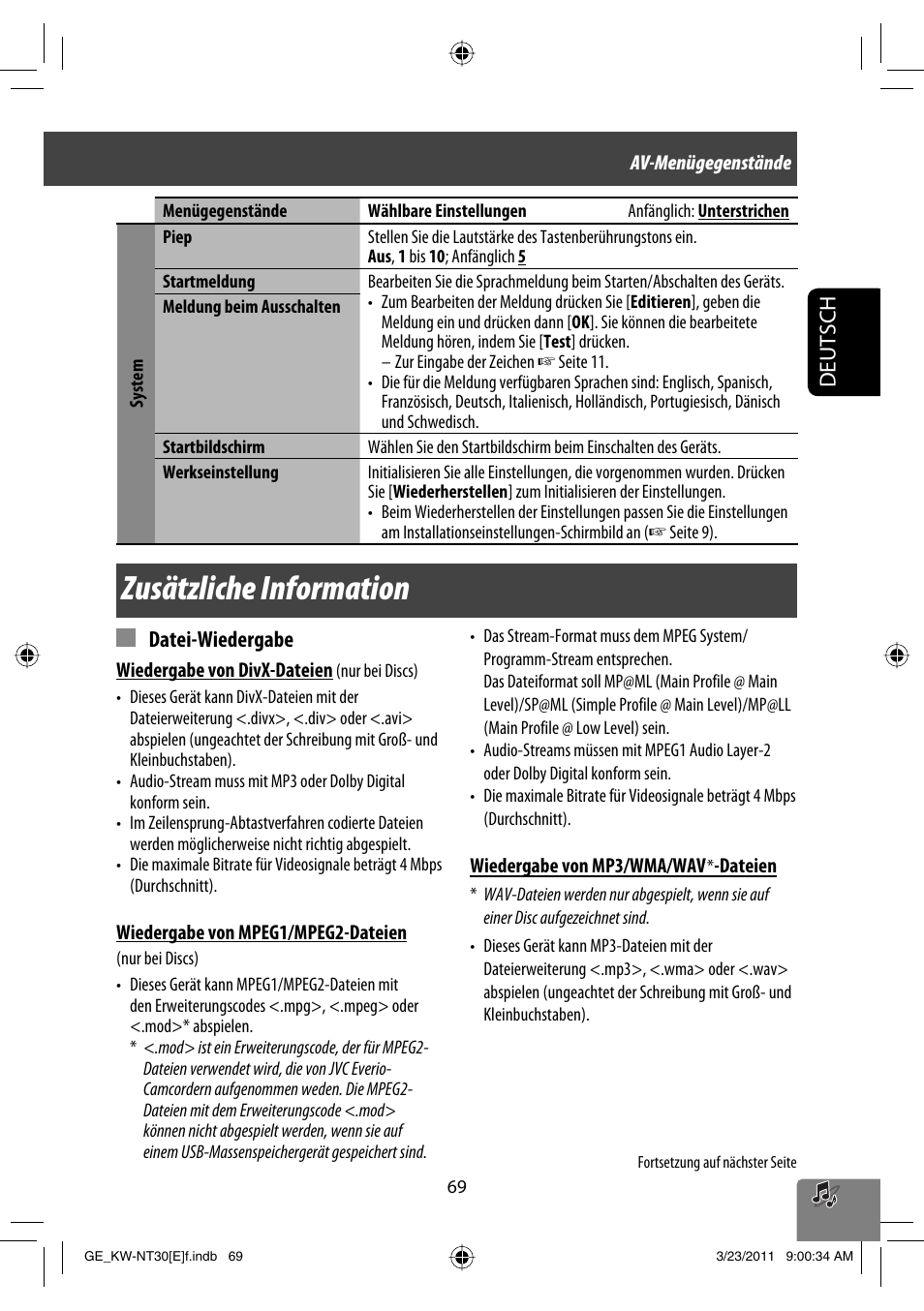 Zusätzliche information, Deutsch, Datei-wiedergabe | JVC KW-NT30 User Manual | Page 159 / 274