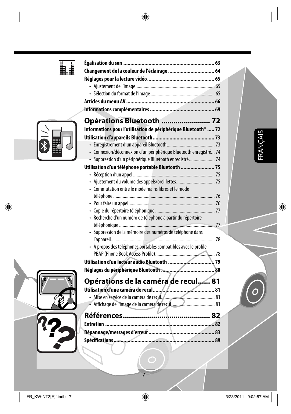 Opérations bluetooth, Opérations de la caméra de recul, Références | Français | JVC KW-NT30 User Manual | Page 187 / 274