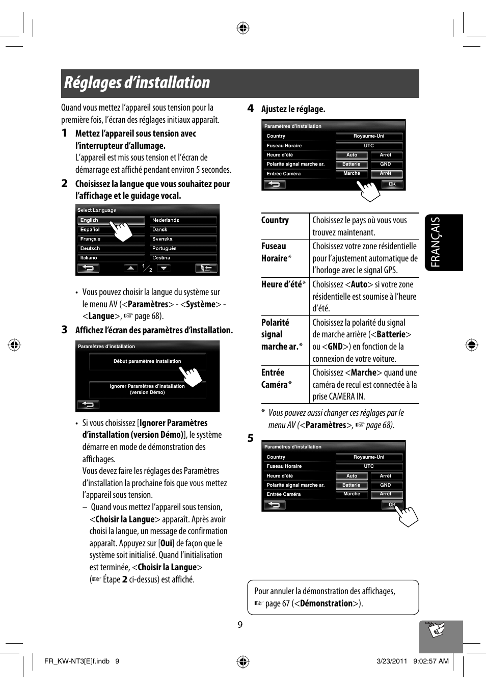 Réglages d’installation, Français | JVC KW-NT30 User Manual | Page 189 / 274