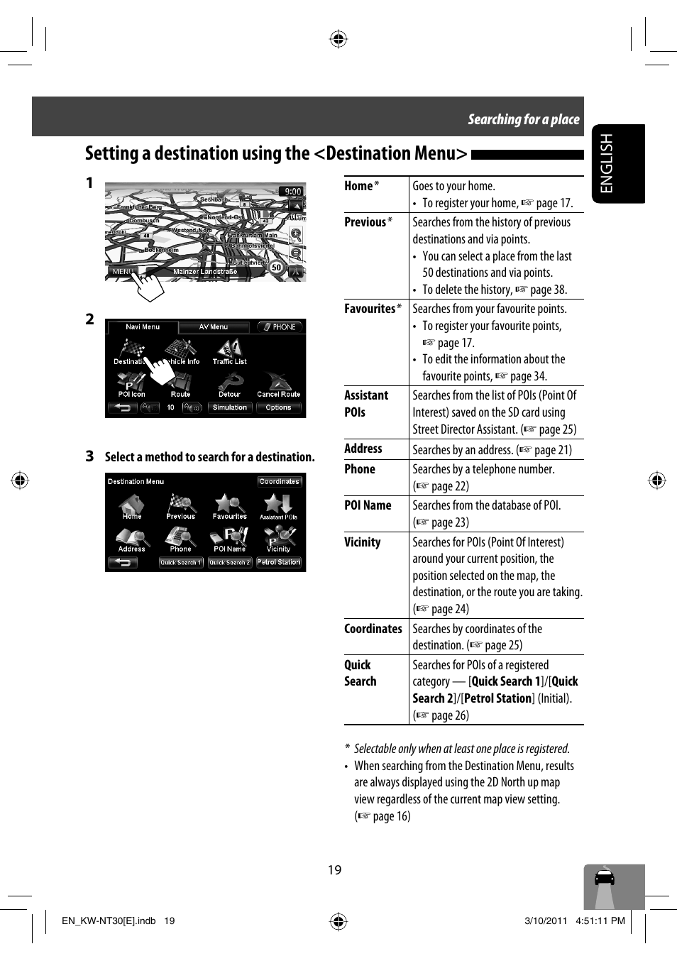 Setting a destination using the <destination menu, English | JVC KW-NT30 User Manual | Page 19 / 274