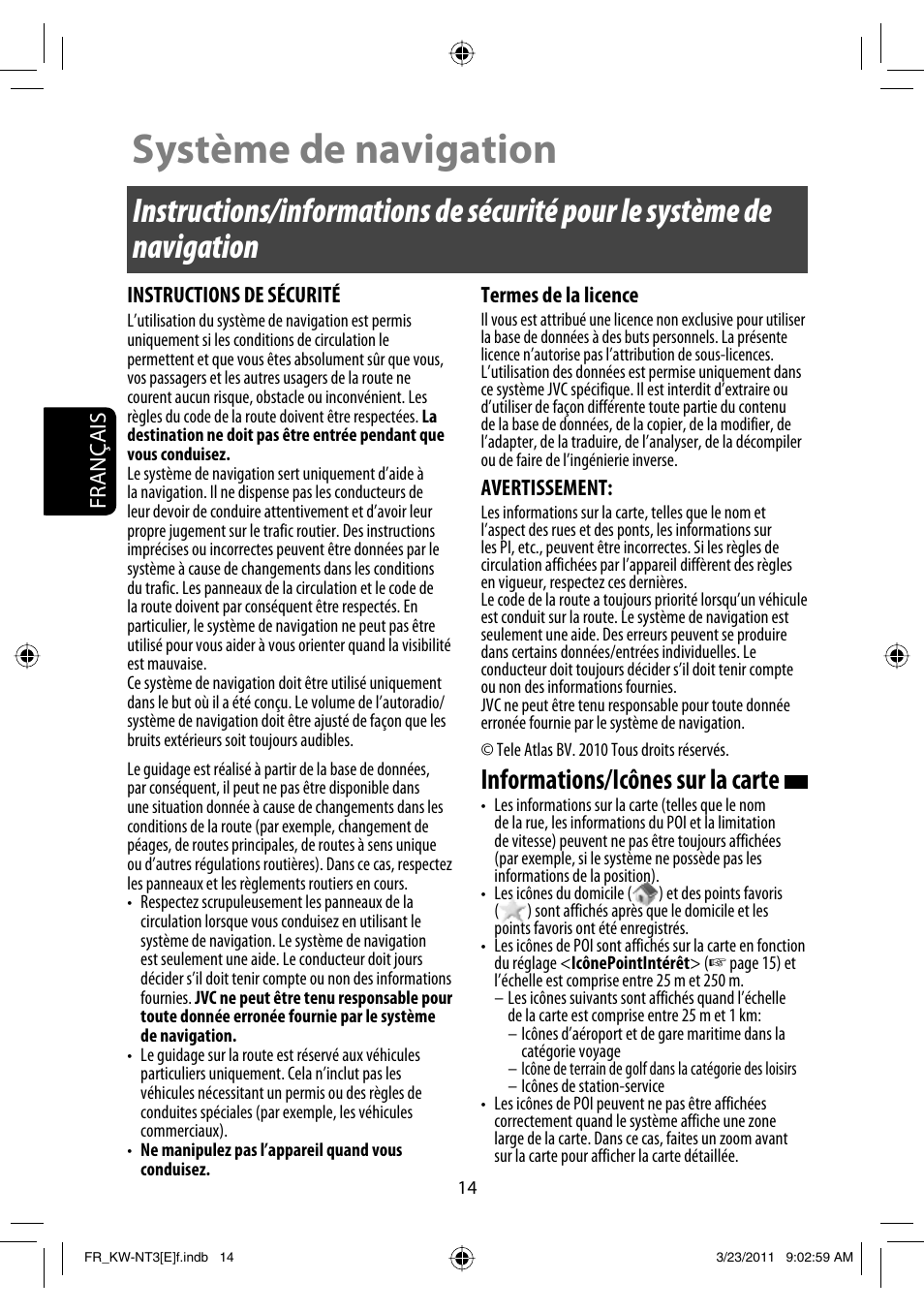 Système de navigation, Informations/icônes sur la carte | JVC KW-NT30 User Manual | Page 194 / 274