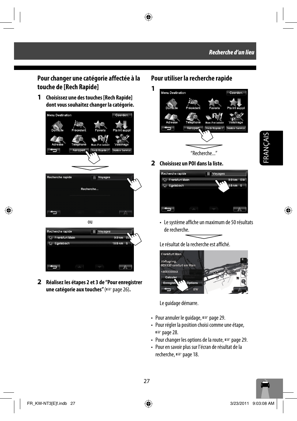 Pour utiliser la recherche rapide 1, Recherche d’un lieu | JVC KW-NT30 User Manual | Page 207 / 274