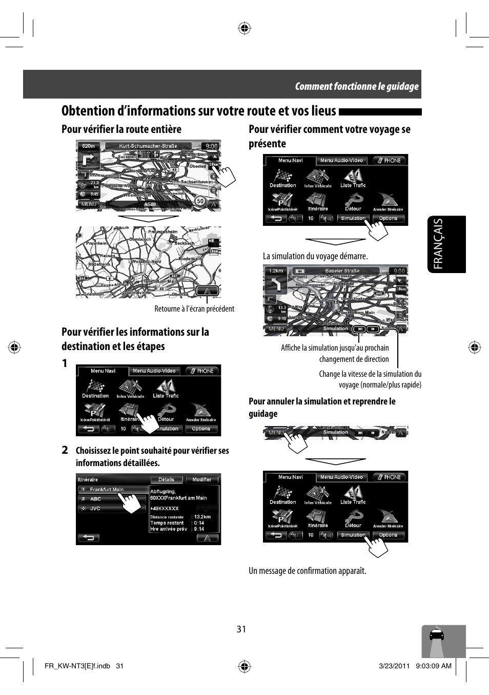 Pour vérifier comment votre voyage se présente | JVC KW-NT30 User Manual | Page 211 / 274