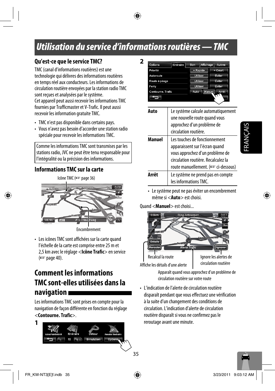 Français qu’est-ce que le service tmc, Informations tmc sur la carte | JVC KW-NT30 User Manual | Page 215 / 274