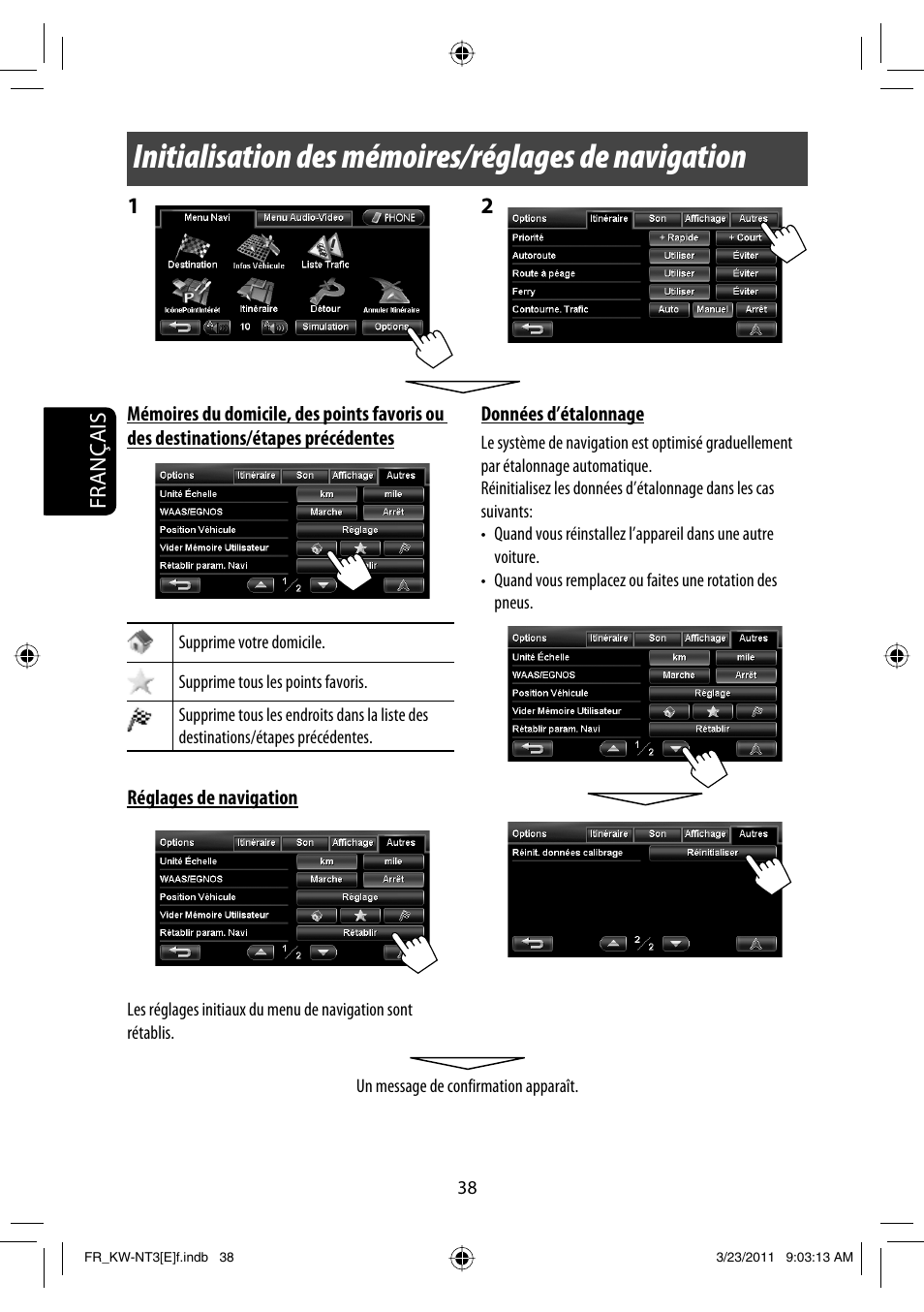 Initialisation des mémoires/réglages de navigation, Français | JVC KW-NT30 User Manual | Page 218 / 274