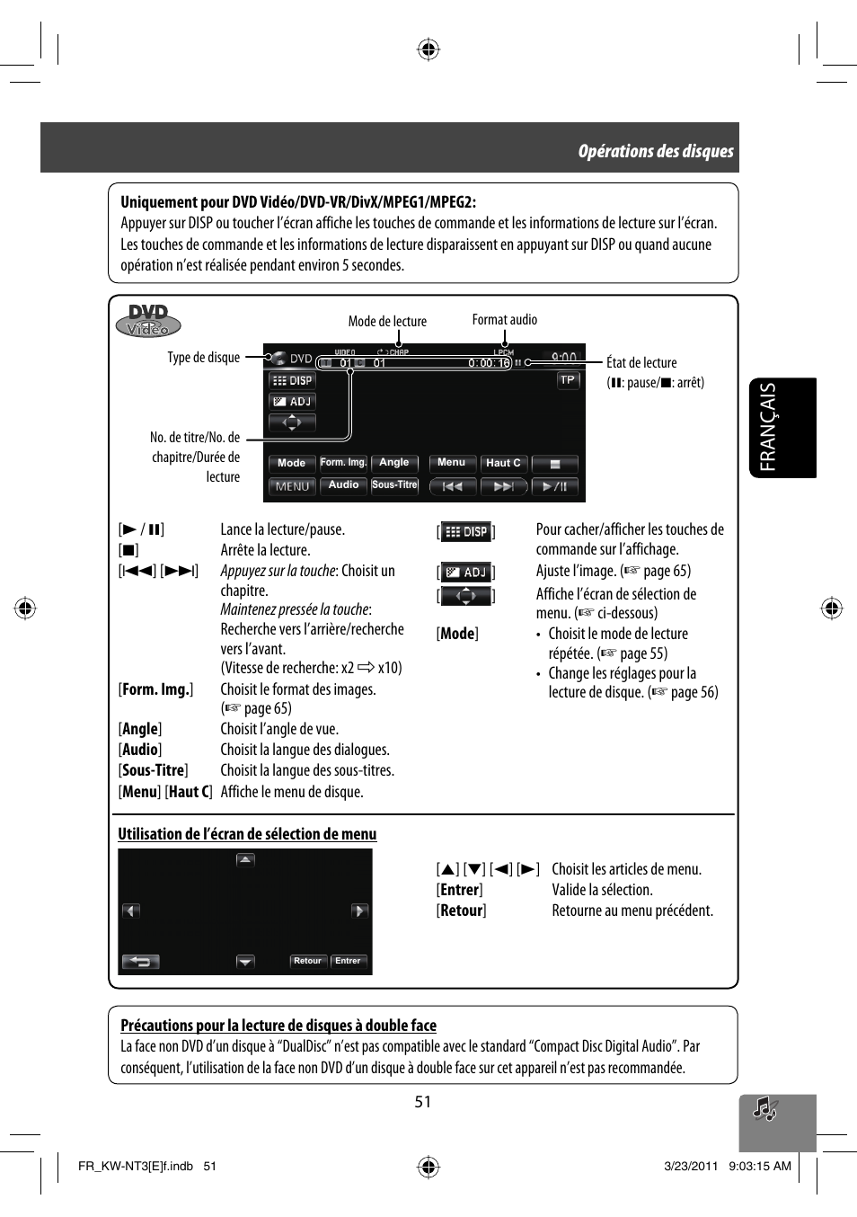 Français, Opérations des disques | JVC KW-NT30 User Manual | Page 231 / 274