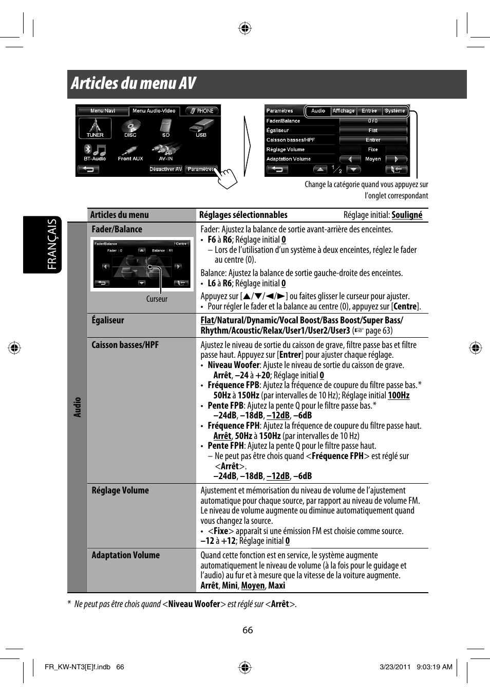 Articles du menu av, Français | JVC KW-NT30 User Manual | Page 246 / 274