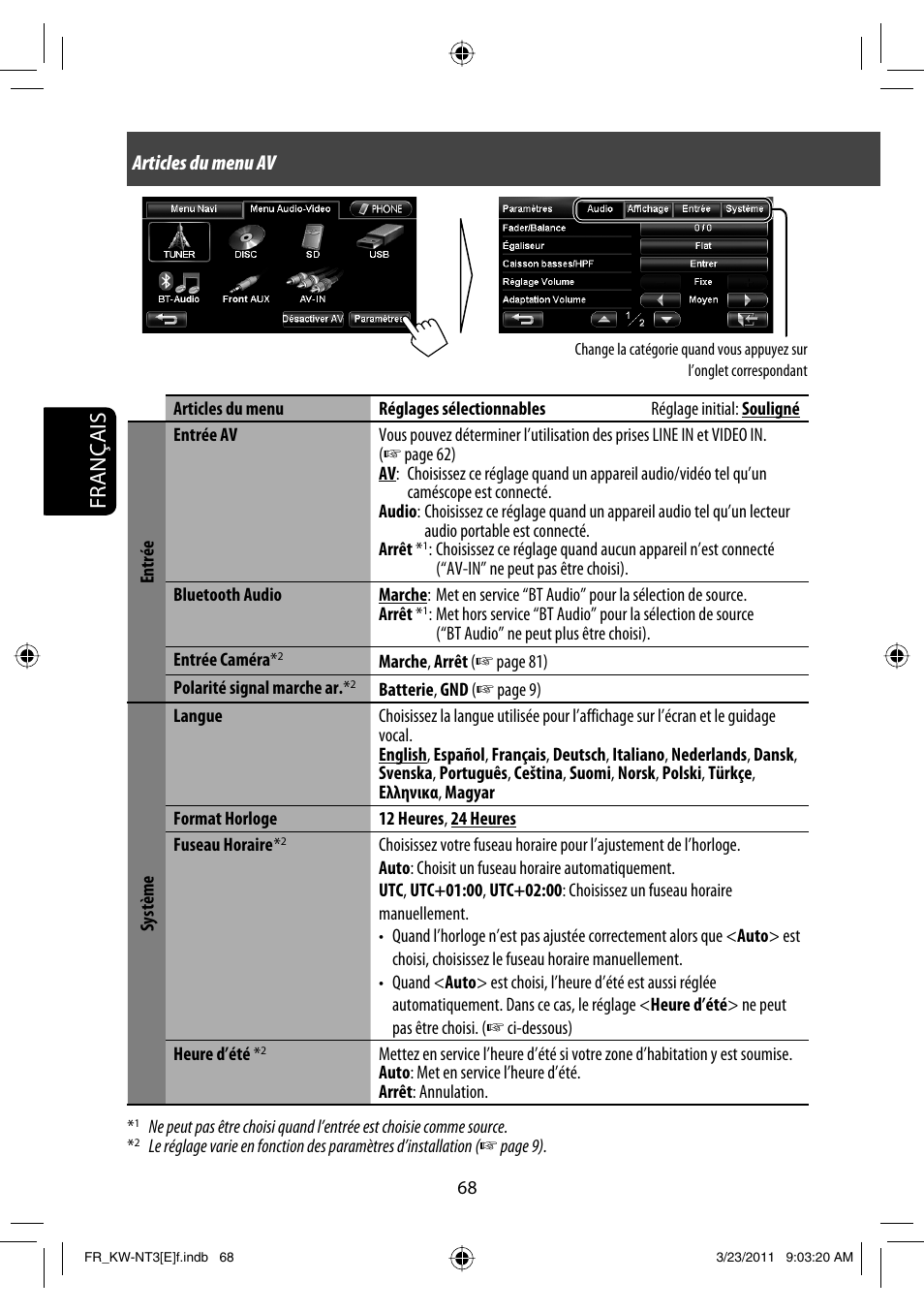 Français, Articles du menu av | JVC KW-NT30 User Manual | Page 248 / 274