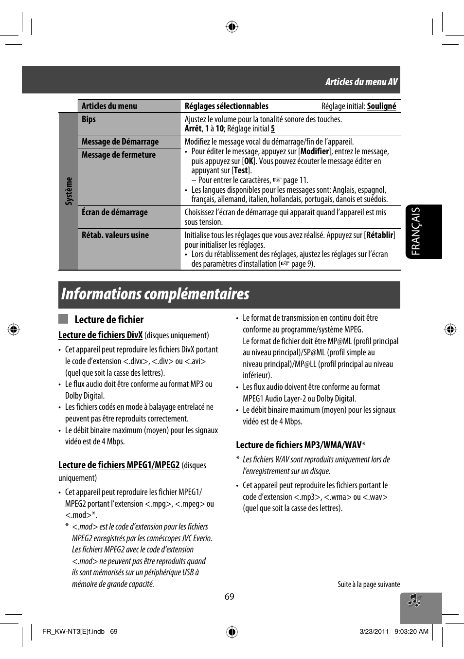 Informations complémentaires, Français, Lecture de fichier | JVC KW-NT30 User Manual | Page 249 / 274