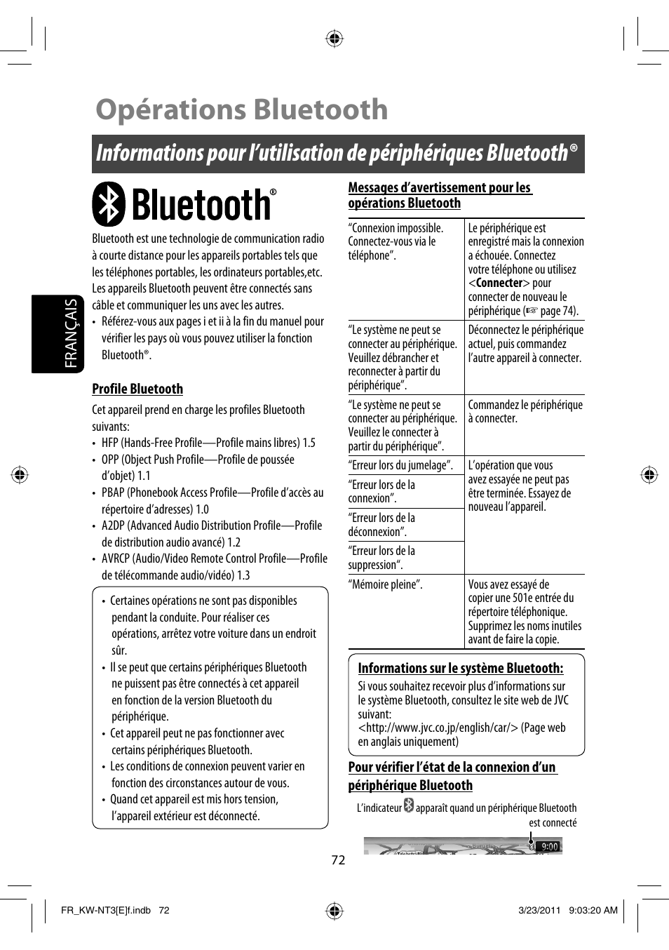 Opérations bluetooth, Français | JVC KW-NT30 User Manual | Page 252 / 274