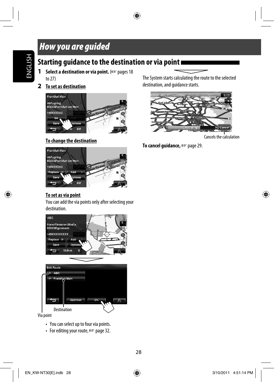 How you are guided, Starting guidance to the destination or via point, English | JVC KW-NT30 User Manual | Page 28 / 274