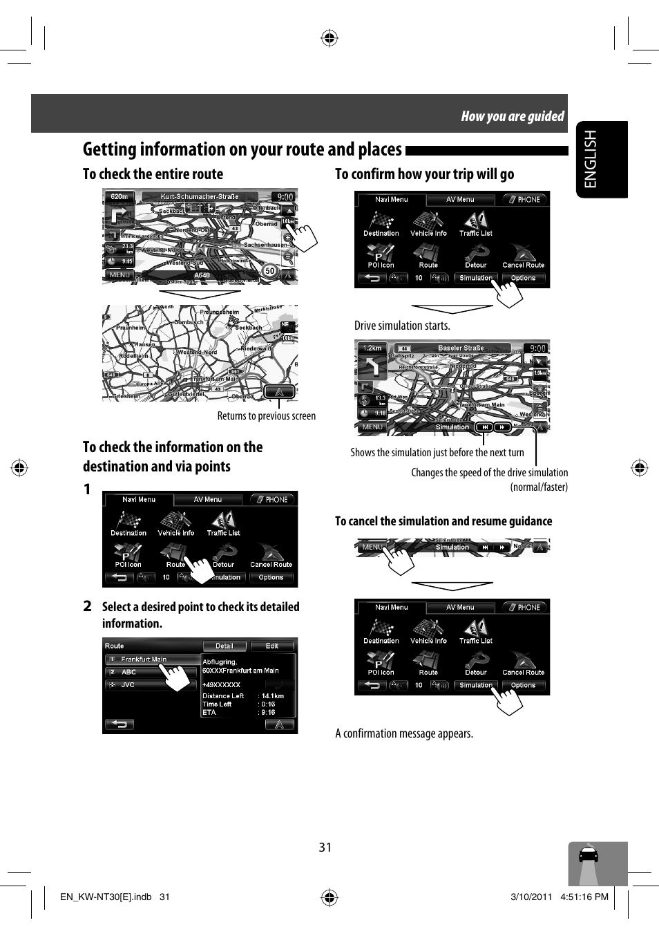 Getting information on your route and places | JVC KW-NT30 User Manual | Page 31 / 274