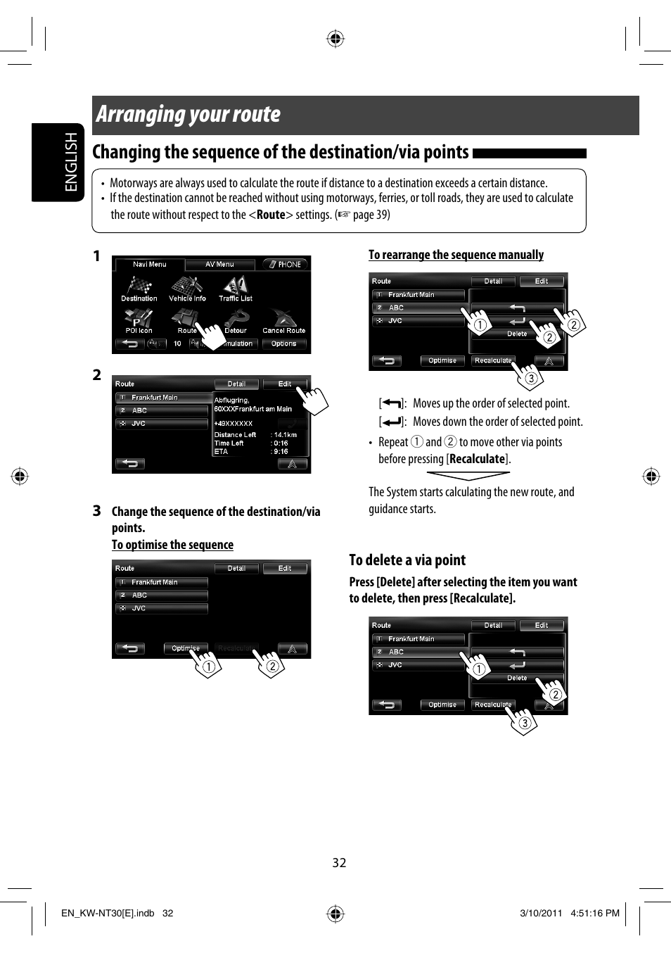 Arranging your route | JVC KW-NT30 User Manual | Page 32 / 274