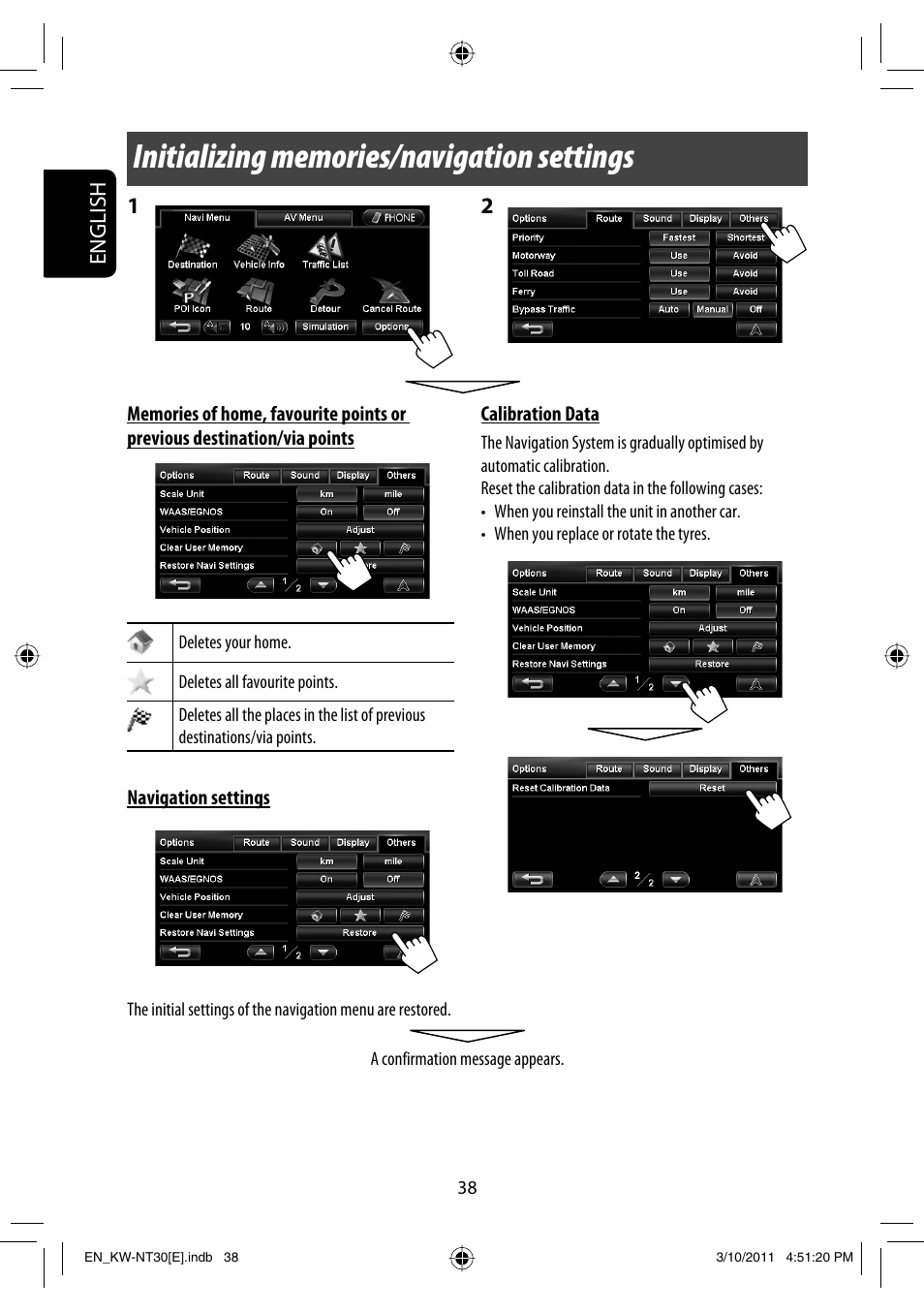 Initializing memories/navigation settings, English | JVC KW-NT30 User Manual | Page 38 / 274