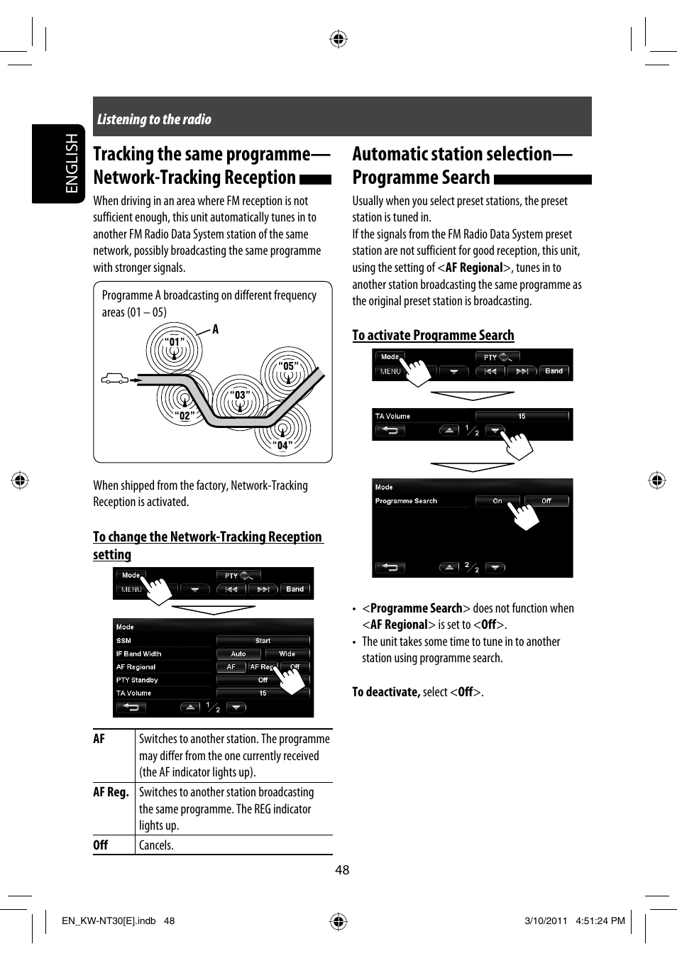 Automatic station selection—programme search, Automatic station selection— programme search, English | JVC KW-NT30 User Manual | Page 48 / 274