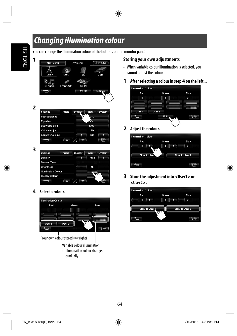 Changing illumination colour | JVC KW-NT30 User Manual | Page 64 / 274