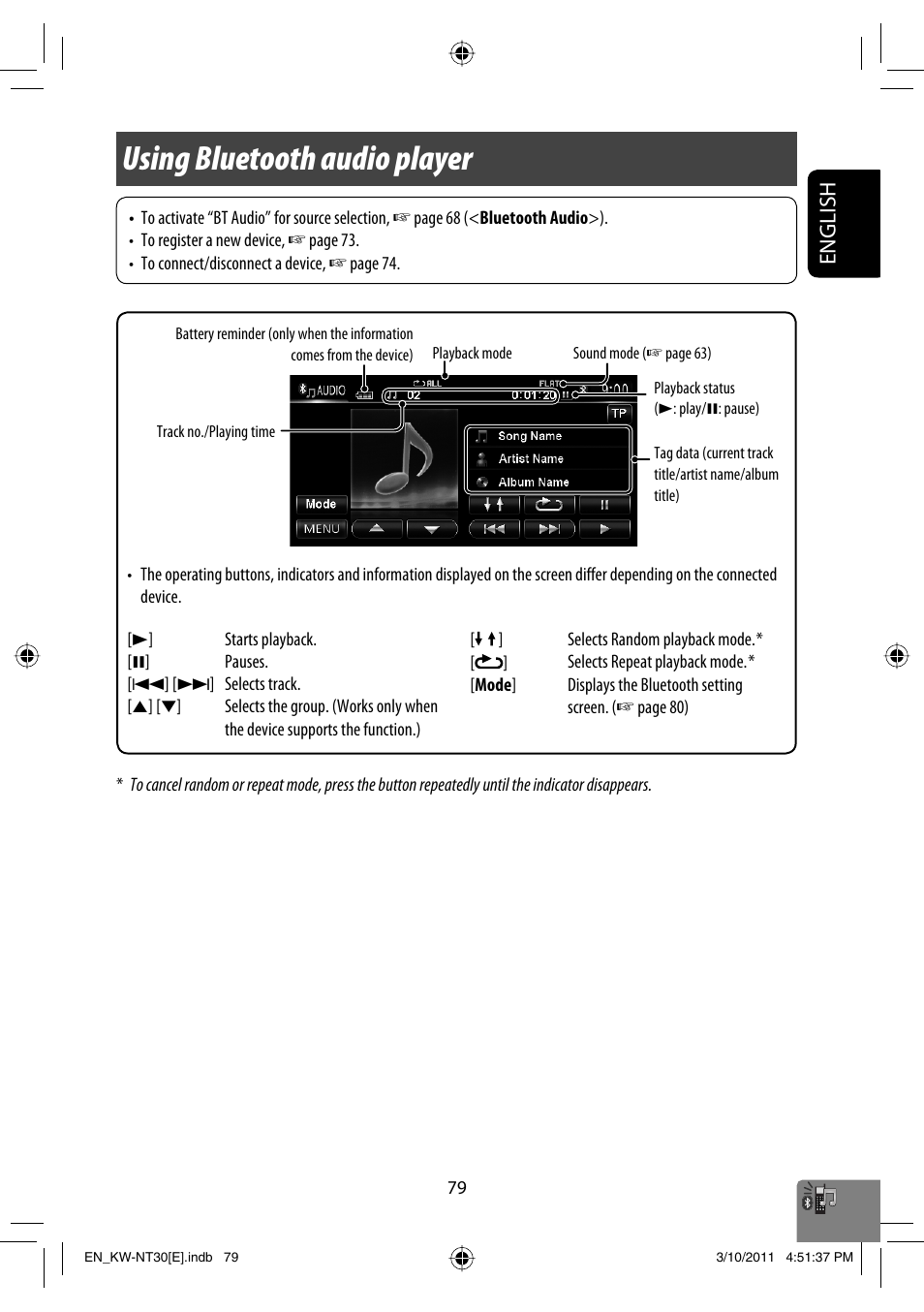 Using bluetooth audio player, English | JVC KW-NT30 User Manual | Page 79 / 274