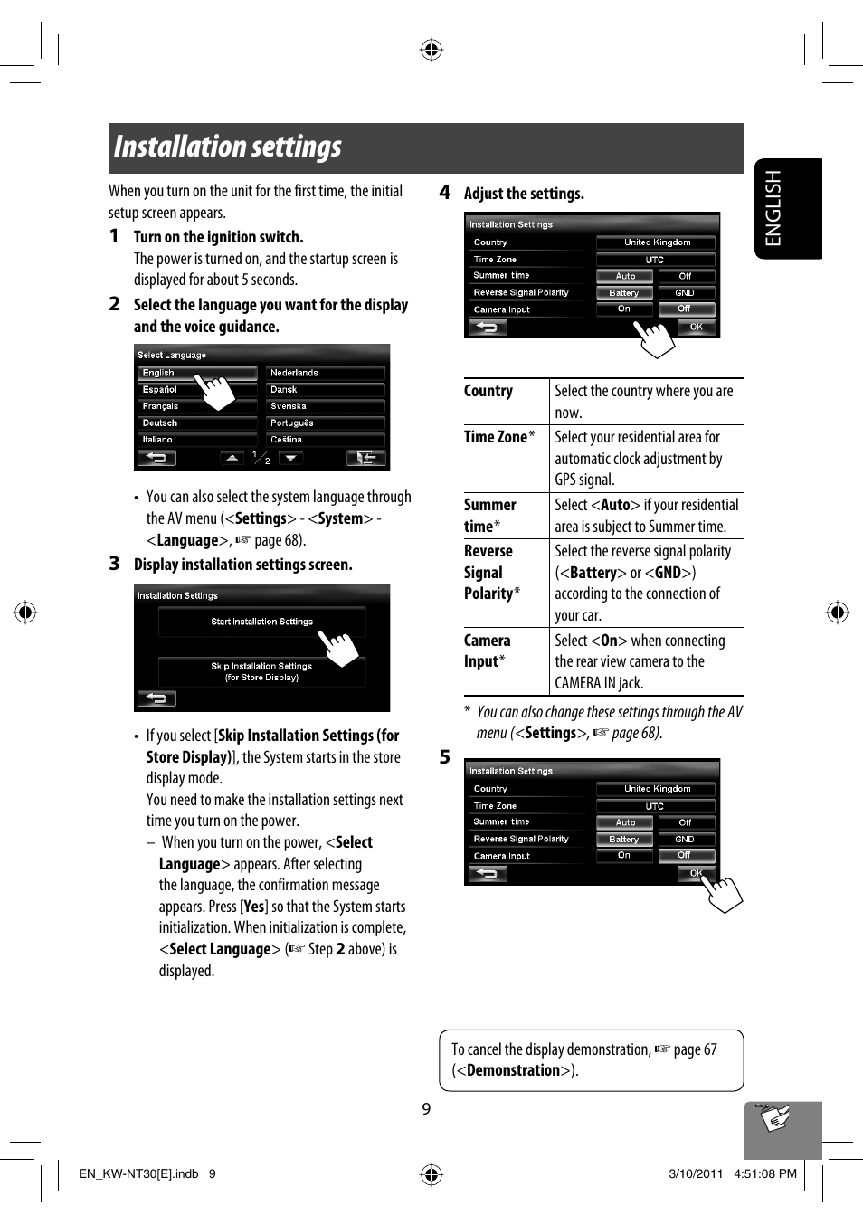 Installation settings, English | JVC KW-NT30 User Manual | Page 9 / 274