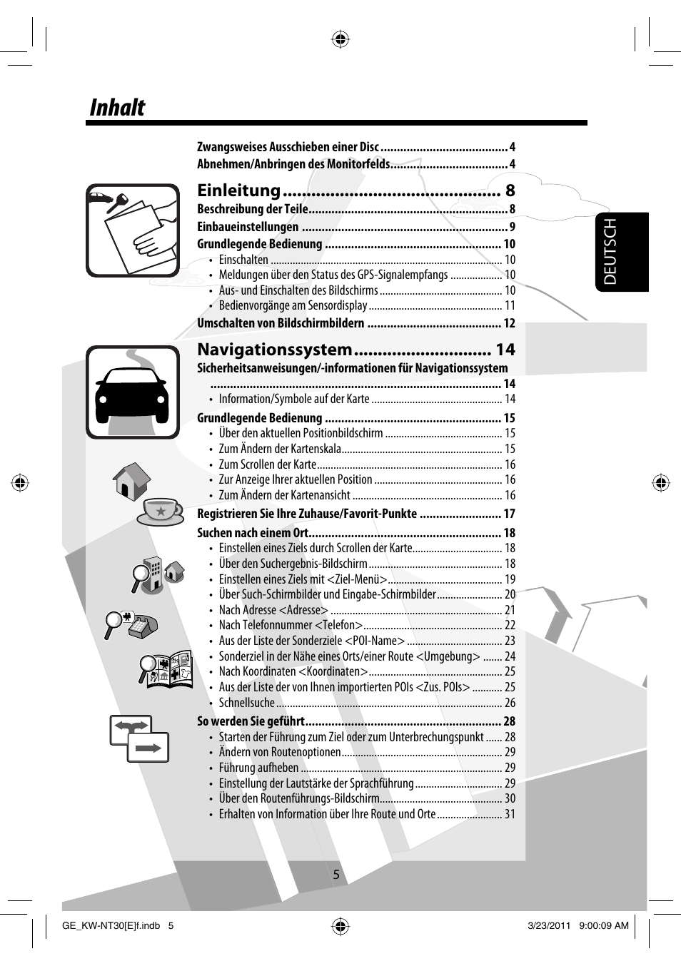 Inhalt, Einleitung, Navigationssystem | Deutsch | JVC KW-NT30 User Manual | Page 95 / 274
