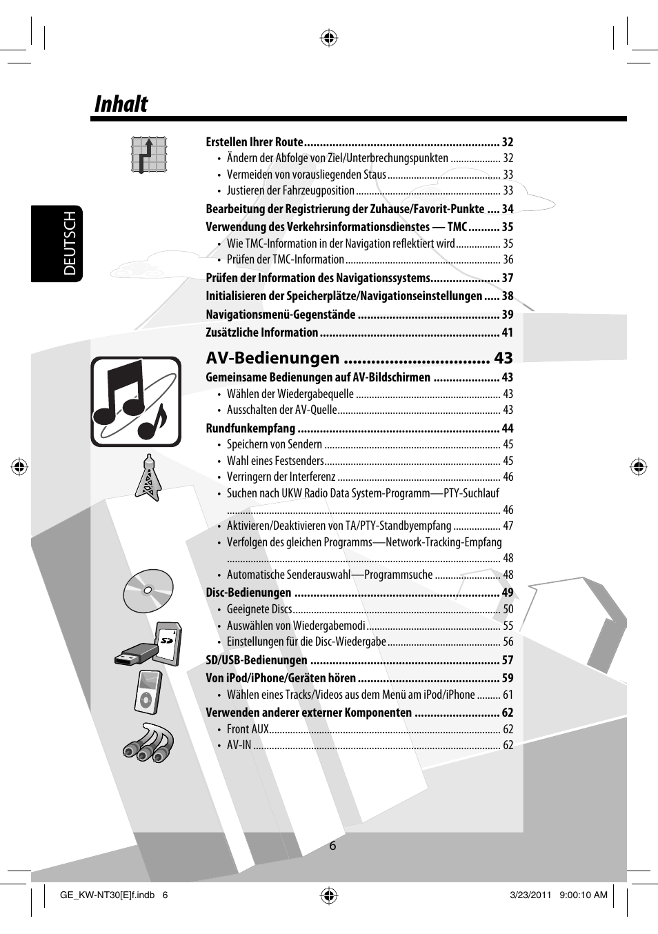 Inhalt, Av-bedienungen, Deutsch | JVC KW-NT30 User Manual | Page 96 / 274