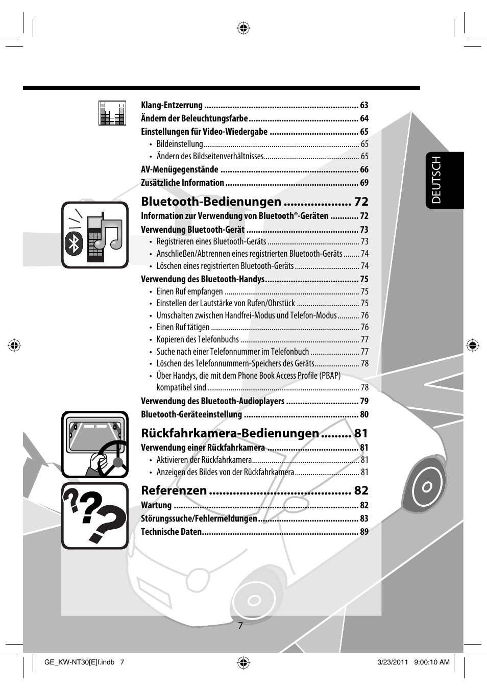 Bluetooth-bedienungen, Rückfahrkamera-bedienungen, Referenzen | Deutsch | JVC KW-NT30 User Manual | Page 97 / 274