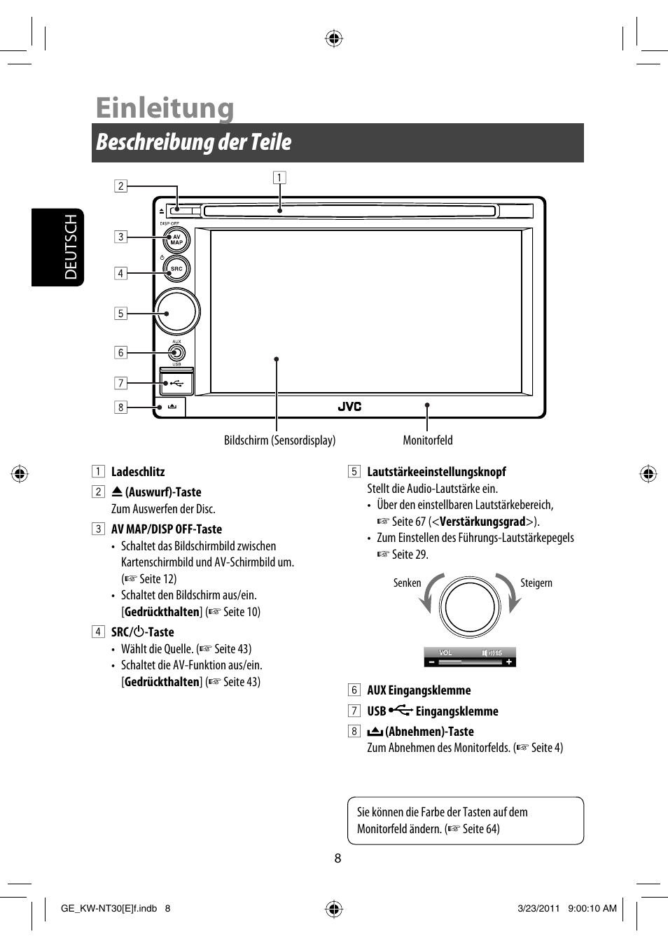 Einleitung, Beschreibung der teile, Deutsch | JVC KW-NT30 User Manual | Page 98 / 274