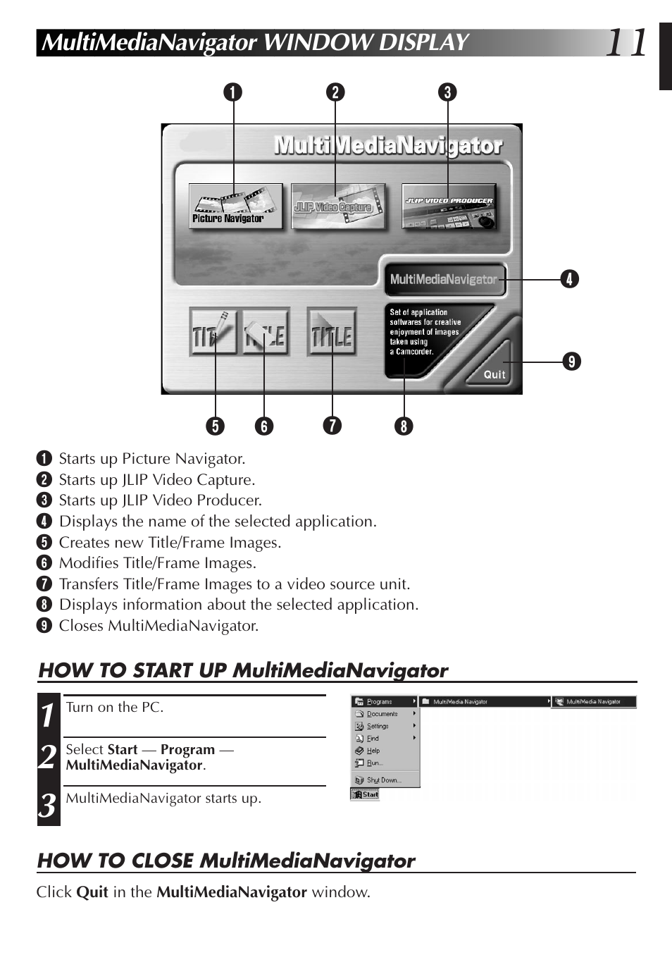 Multimedianavigator window display | JVC GR-DVX10 User Manual | Page 11 / 244