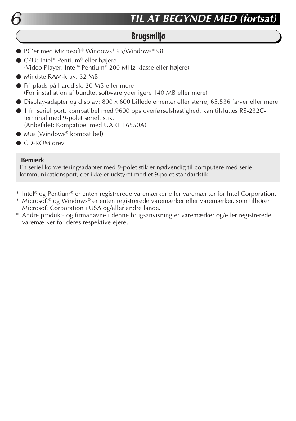 Til at begynde med (fortsat), Brugsmiljø | JVC GR-DVX10 User Manual | Page 126 / 244