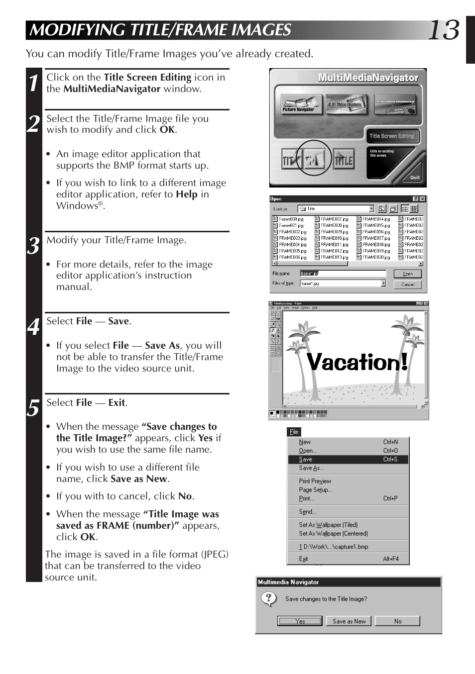 Modifying title/frame images | JVC GR-DVX10 User Manual | Page 13 / 244