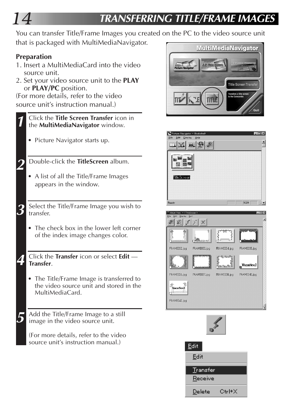 Transferring title/frame images | JVC GR-DVX10 User Manual | Page 14 / 244