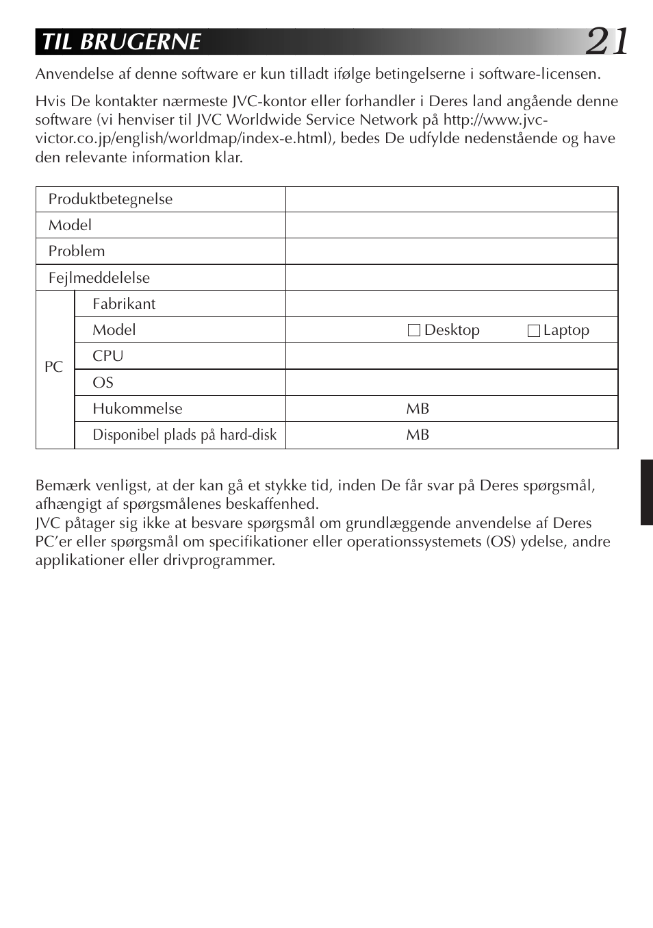 Til brugerne | JVC GR-DVX10 User Manual | Page 141 / 244