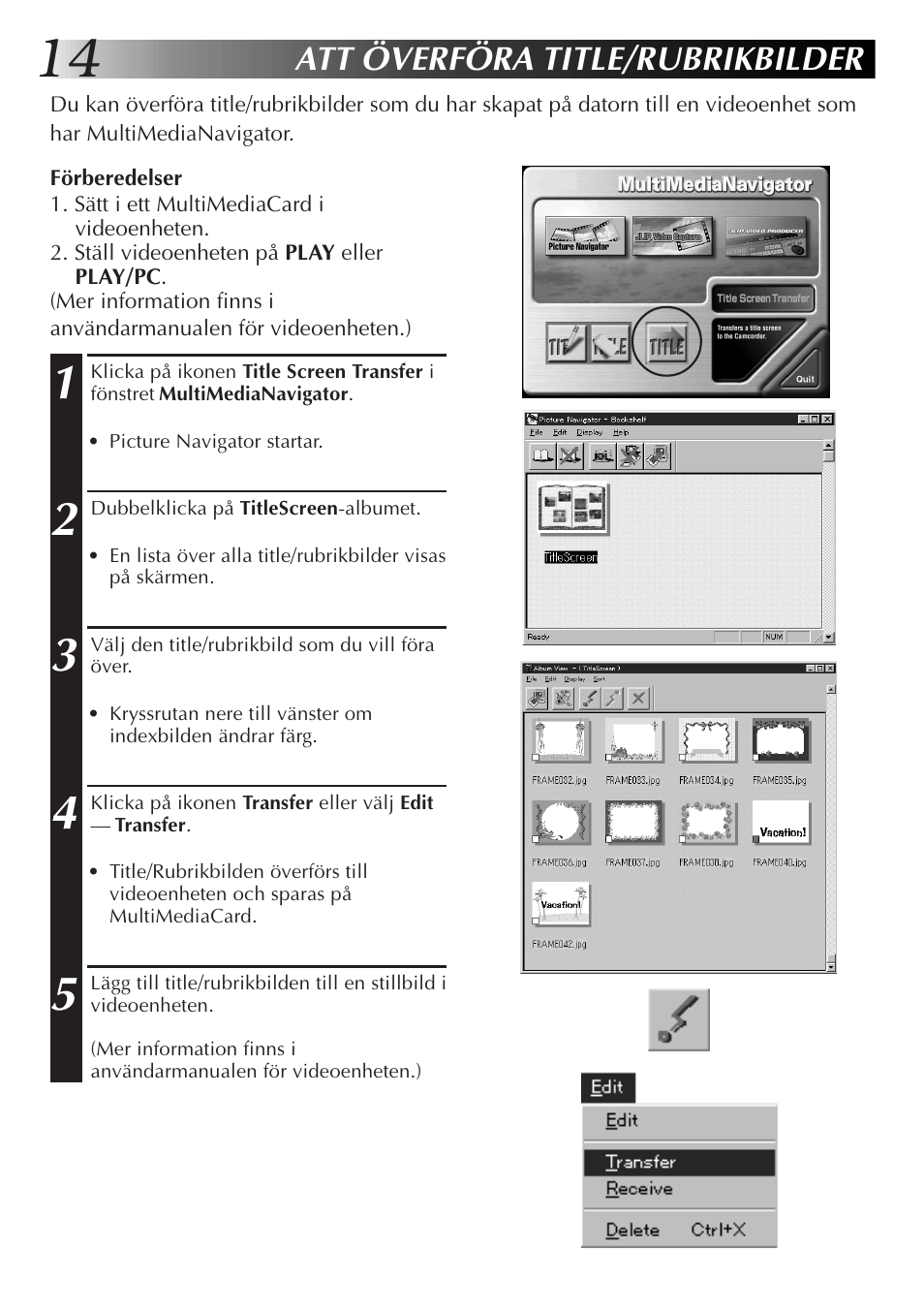 Att överföra title/rubrikbilder | JVC GR-DVX10 User Manual | Page 174 / 244