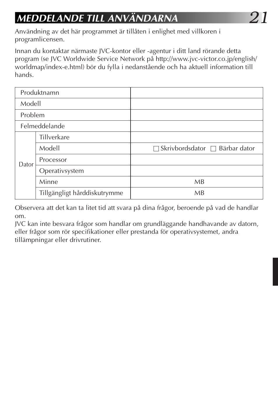 Meddelande till användarna | JVC GR-DVX10 User Manual | Page 181 / 244