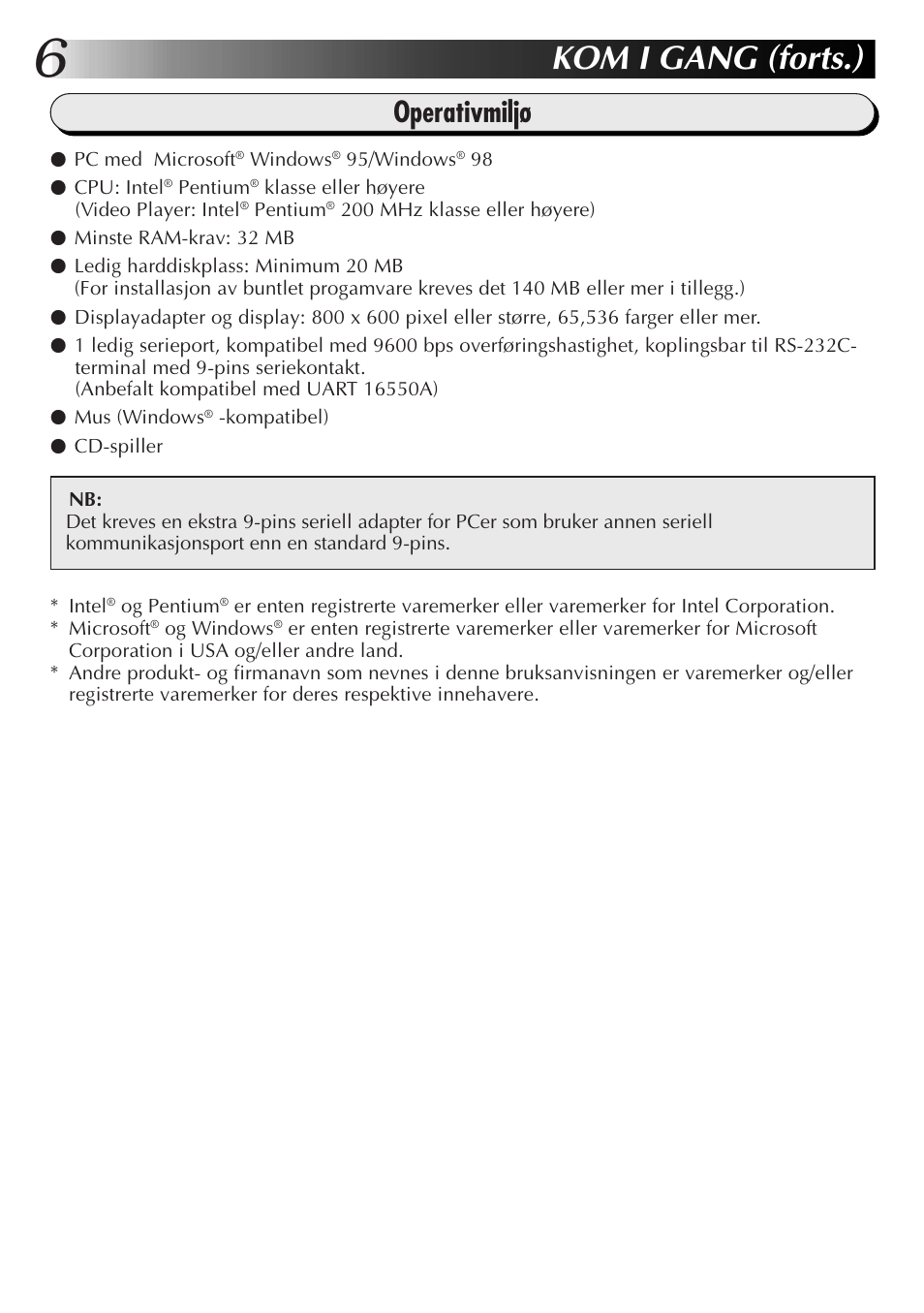 Kom i gang (forts.), Operativmiljø | JVC GR-DVX10 User Manual | Page 186 / 244