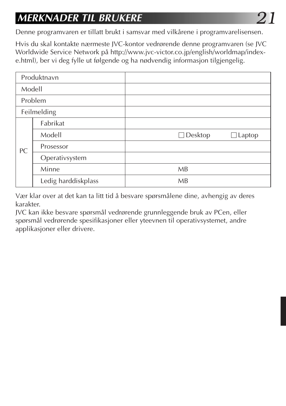 Merknader til brukere | JVC GR-DVX10 User Manual | Page 201 / 244