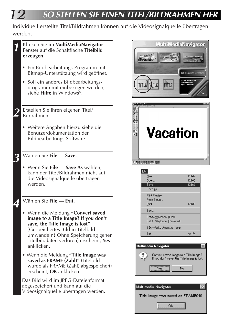 So stellen sie einen titel/bildrahmen her | JVC GR-DVX10 User Manual | Page 32 / 244