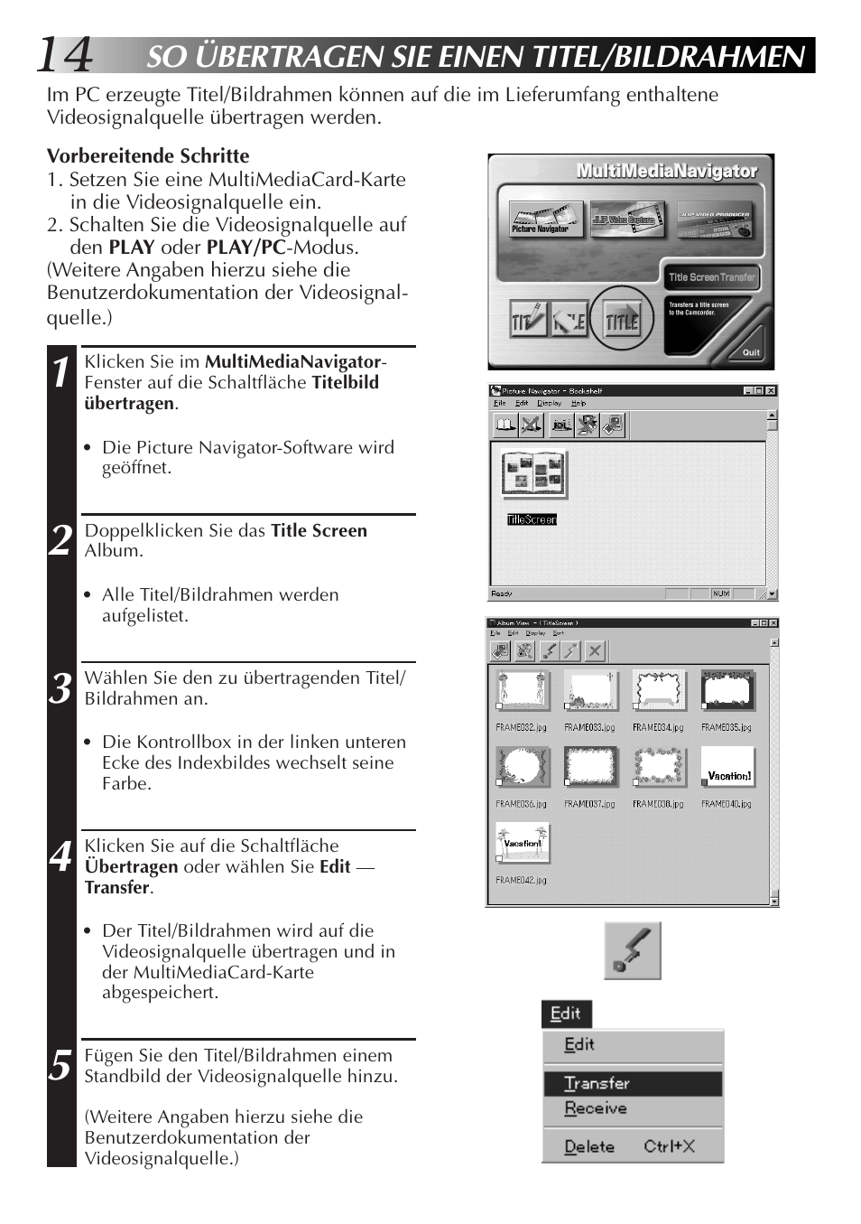 So übertragen sie einen titel/bildrahmen | JVC GR-DVX10 User Manual | Page 34 / 244