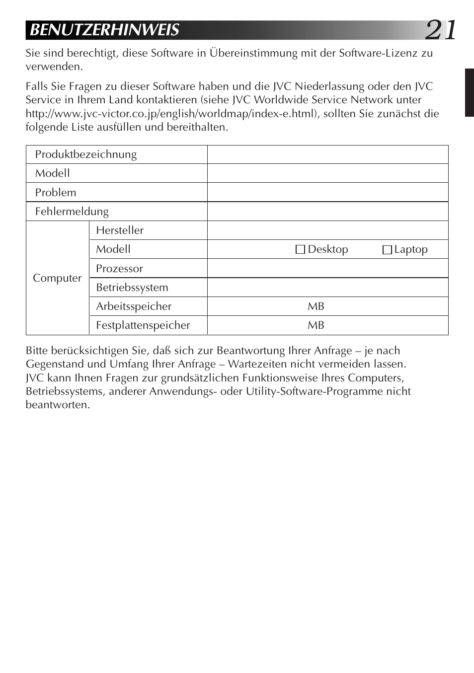 Benutzerhinweis | JVC GR-DVX10 User Manual | Page 41 / 244