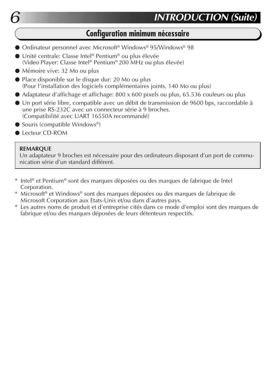 Introduction (suite), Configuration minimum nécessaire | JVC GR-DVX10 User Manual | Page 46 / 244