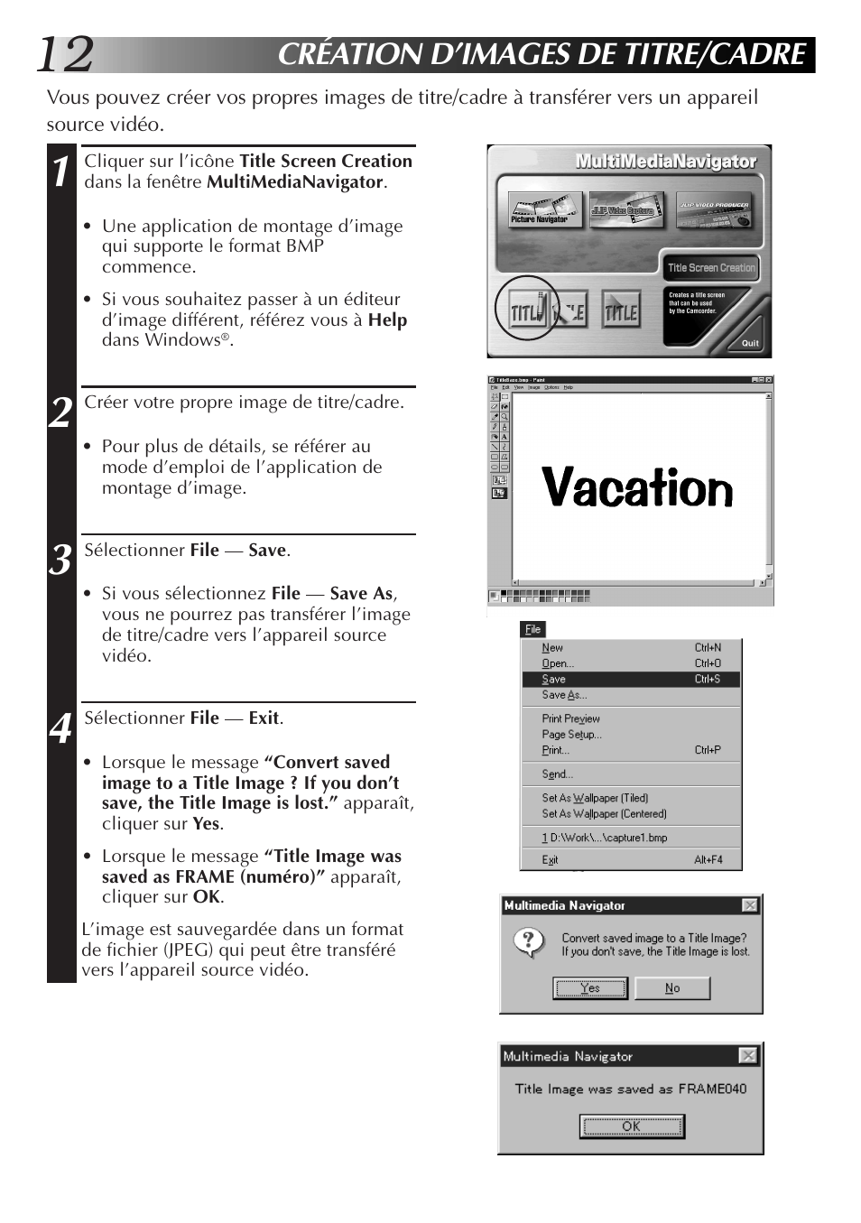 Création d’images de titre/cadre | JVC GR-DVX10 User Manual | Page 52 / 244